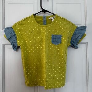 Matilda Jane Lime Polka Dot Tee with Blue Ruffle Sleeves